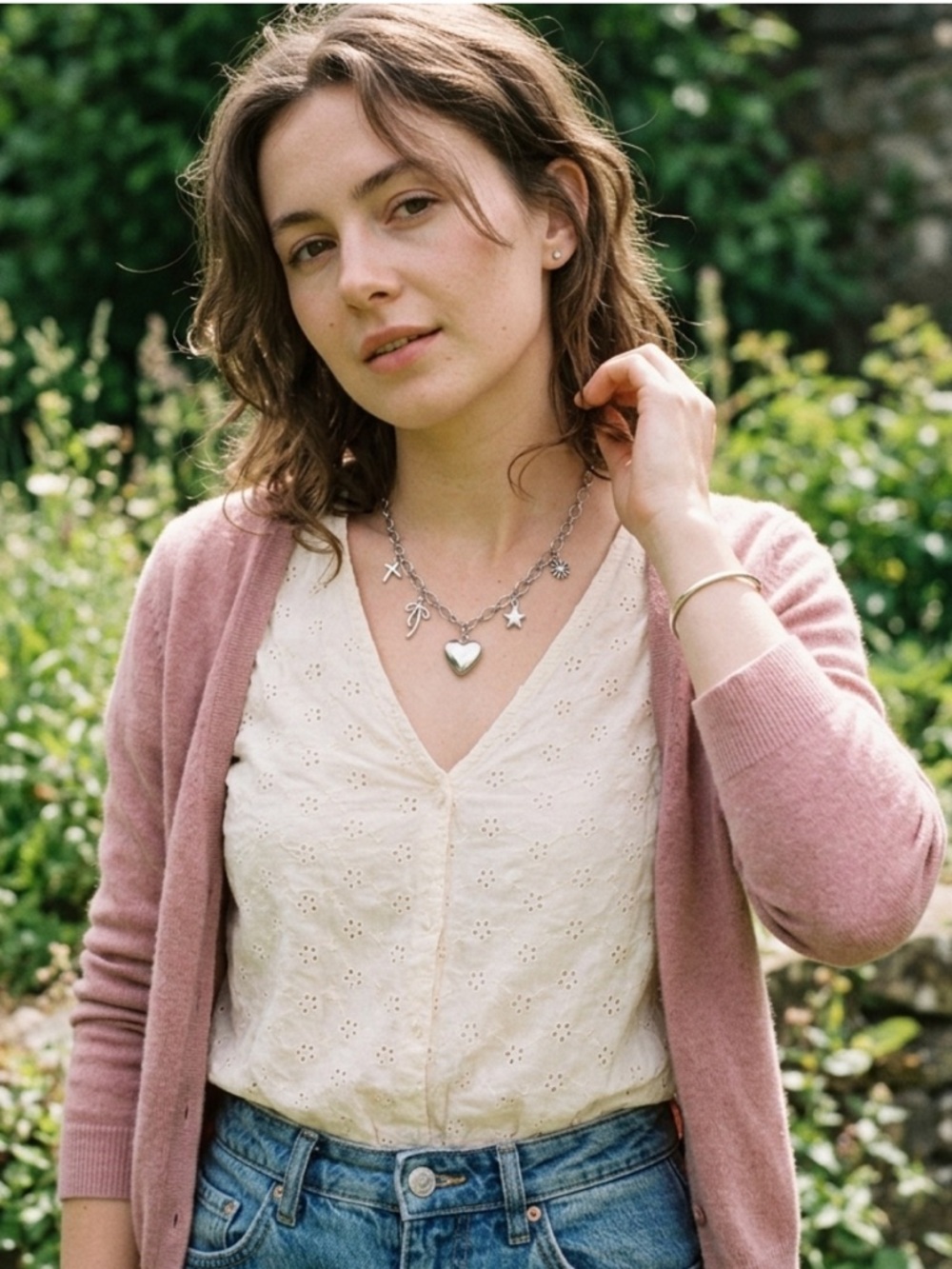 Urban Outfitters Silver Heart and Charm Chain Necklace